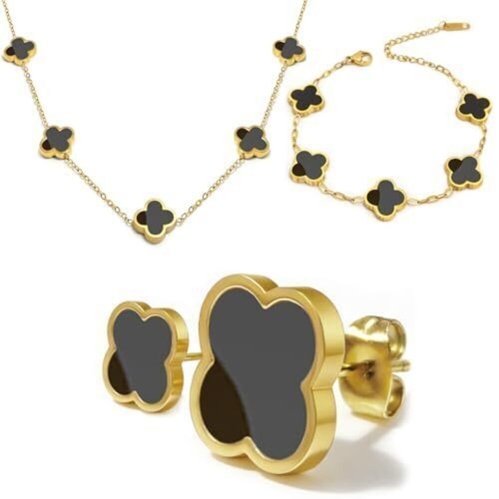 7379 18K Gold Plated Jewelry Set, Clover Necklace, Clover Bracelets